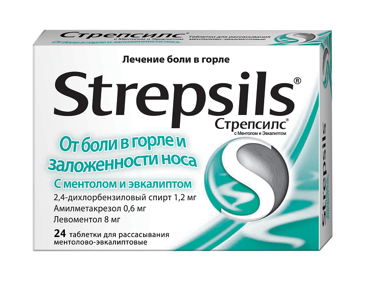 Стрепсилс MEDICINES Strepsils tablets with menthol and eucalyptus x 24