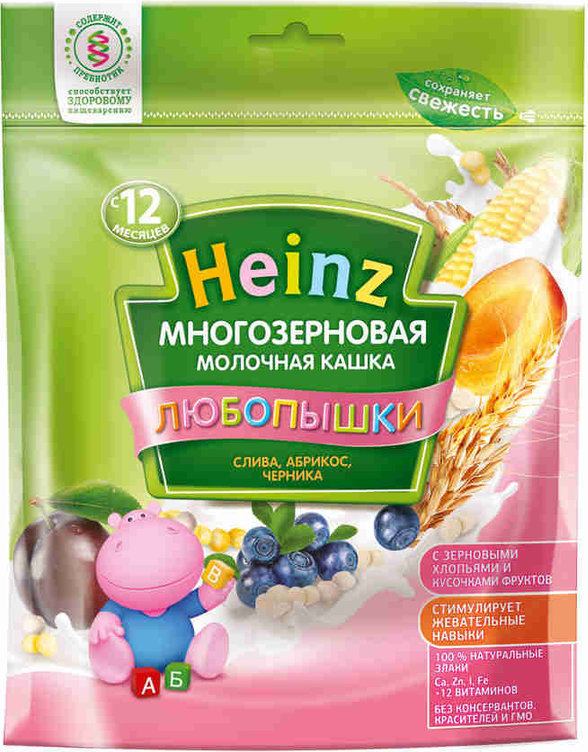 Хайнц FOR KIDS Heinz porridge multi-grain fruit-milk/plum/apricot/blueberry 200g