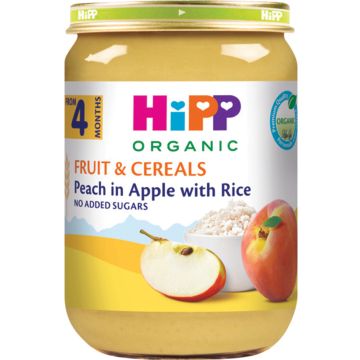 Хипп ԵՐԵԽԱՆԵՐԻ ՀԱՄԱՐ Հիպպ շիլա միրգ և հացահատիկ, դեղձ, խնձոր, բրինձ, 6ամս-ից 190գ (4703)