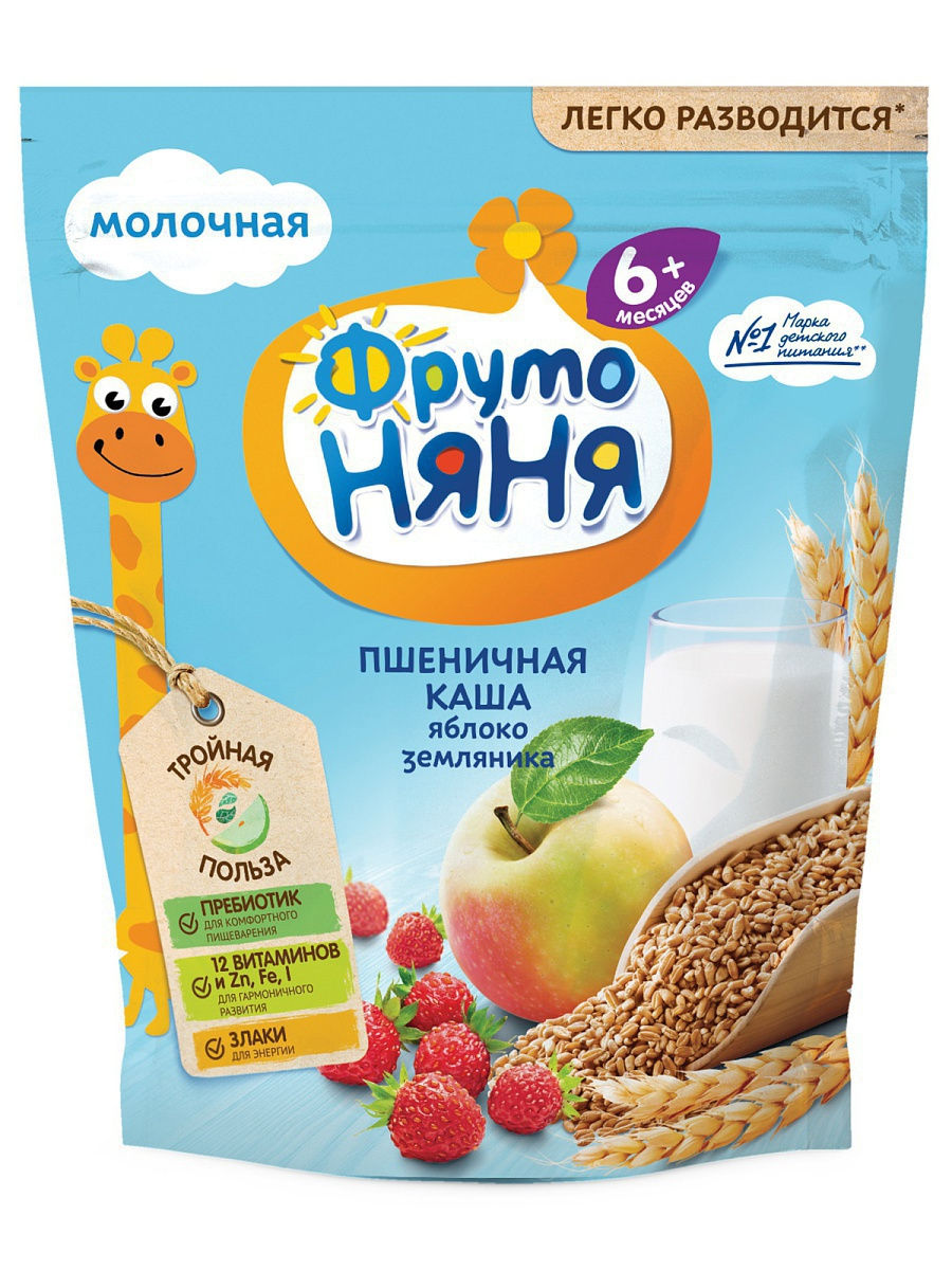 Фруто FOR KIDS Fruto Nyana milk wheat porridge with apple and strawberry 200g