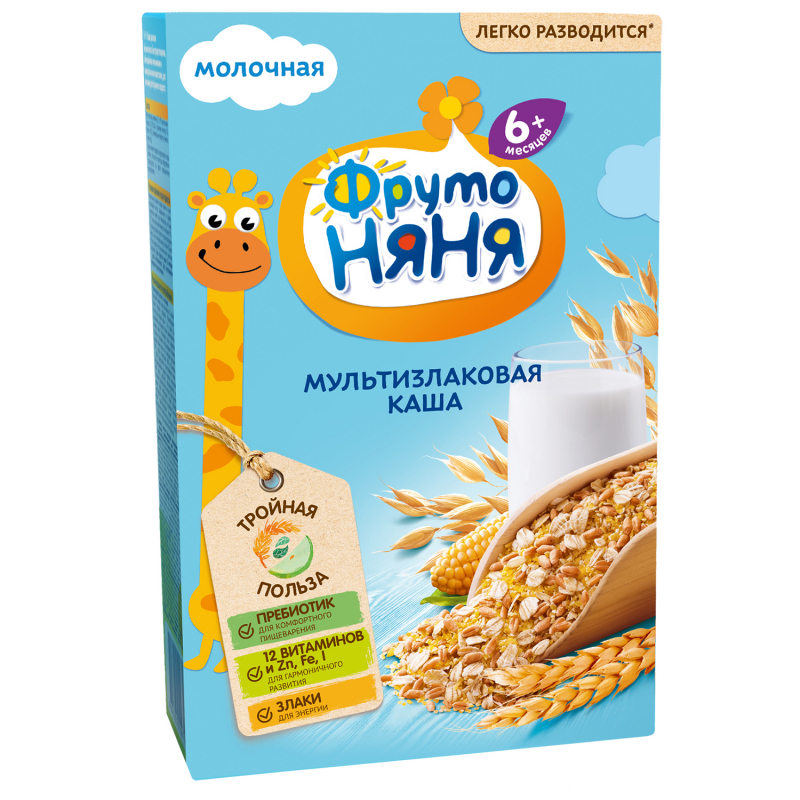 Фруто ПРОДУКТЫ ДЛЯ ДЕТЕЙ Фруто Няня каша молочная мультизлаковая с 6+ мес. 200гр.