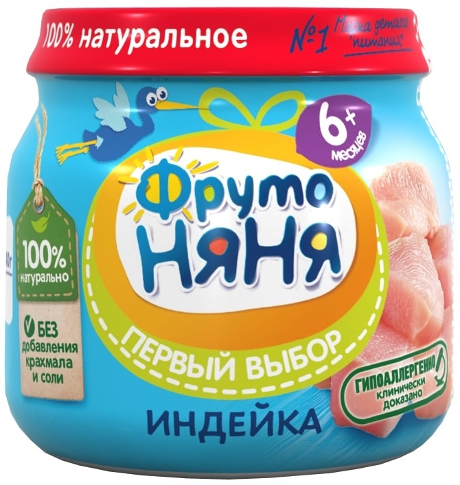 Фруто ПРОДУКТЫ ДЛЯ ДЕТЕЙ Фруто Няня пюре гипоалергенное индейка 80гр.