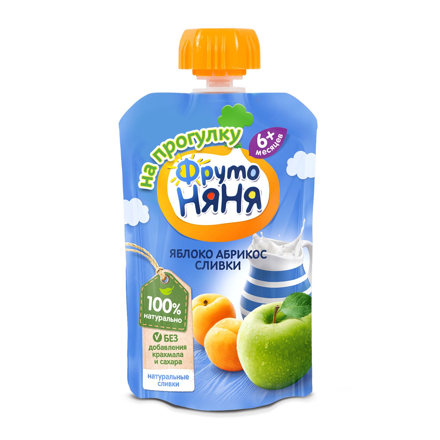 Фруто FOR KIDS Fruto Nyanya puree of apples and apricots with cream 90g (pouch)