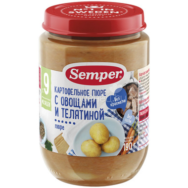 Сэмпер FOR KIDS Semper mashed potatoes with vegetables and veal 9+ months 190g