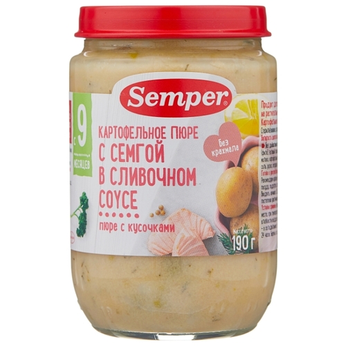 Сэмпер ПРОДУКТЫ ДЛЯ ДЕТЕЙ Сэмпер картофельное пюре с семгой в сливочном соусе с 12 месяцев 190г