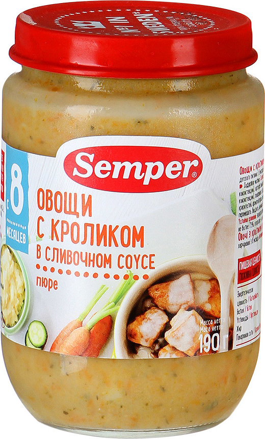 Сэмпер FOR KIDS Semper puree vegetables with rabbit in cream sauce 8+ months 190g