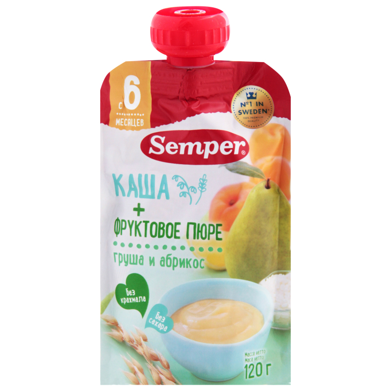 Сэмпер FOR KIDS Semper porridge + fruit puree pear/apricot from 6 months 120g