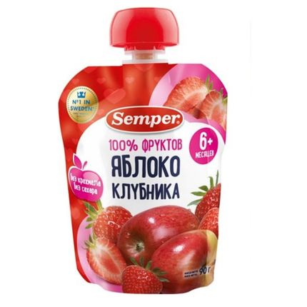 Сэмпер ПРОДУКТЫ ДЛЯ ДЕТЕЙ Сэмпер пюре яблоко/ клубника 6 мес.+ 90гр.