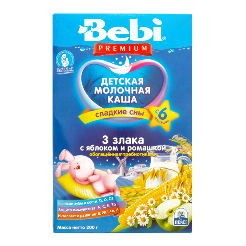 Беби FOR KIDS Baby Premium milk 3-grain porridge with apple and chamomile 6+ months 200g