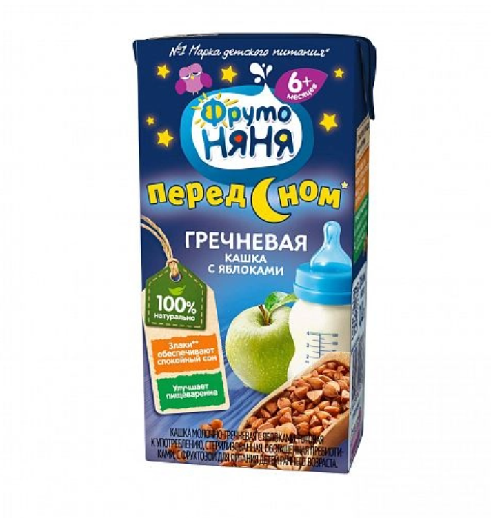 Фруто ПРОДУКТЫ ДЛЯ ДЕТЕЙ Фруто Няня кашка перед сном мол-гречка с ябл.0/2л