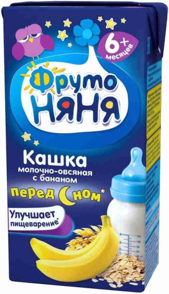 Фруто ПРОДУКТЫ ДЛЯ ДЕТЕЙ Фруто Няня кашка перед сном мол-овсяная с бананом.0/2л