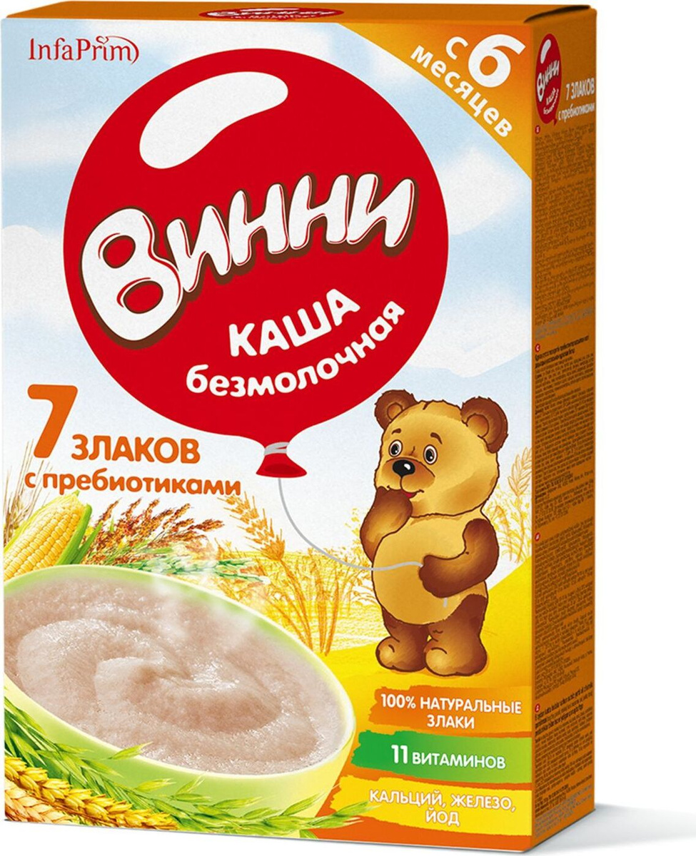 Винни ПРОДУКТЫ ДЛЯ ДЕТЕЙ Винни безмолочная каша 7 злаков 6+ месяцев 200г
