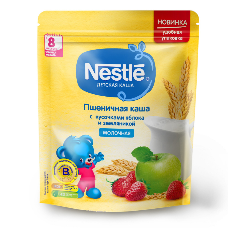 Нестле FOR KIDS Nestle porridge milk wheat apple, strawberry 220g 1530