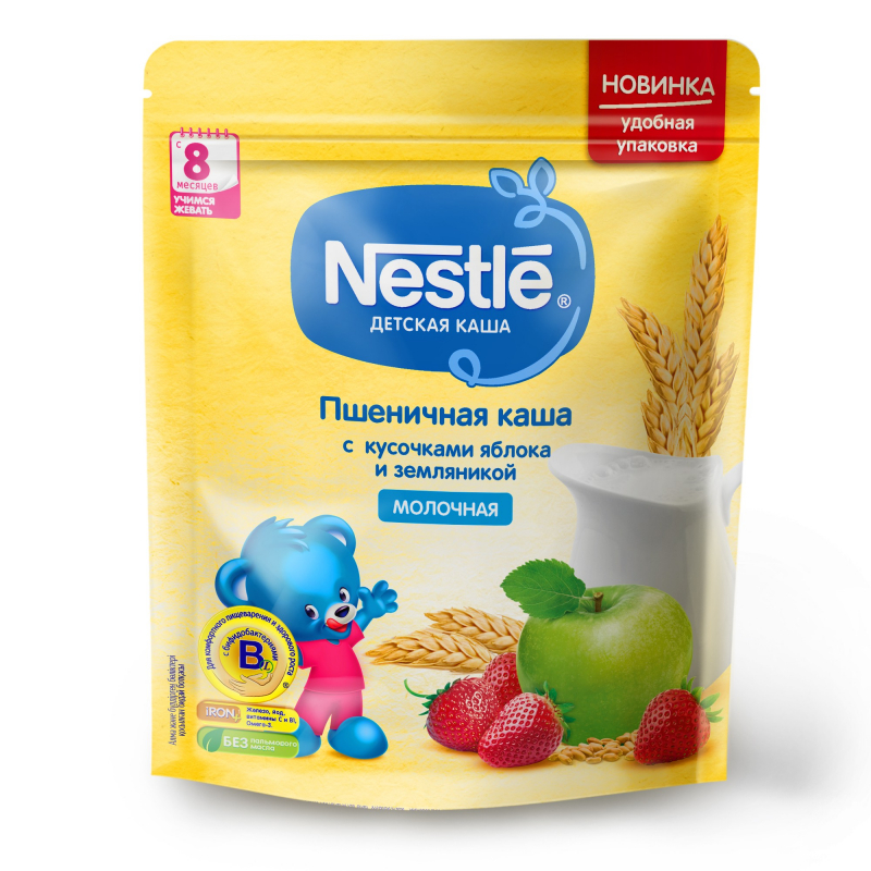 Нестле FOR KIDS Nestlй milk wheat porridge with apple and strawberry 220g
