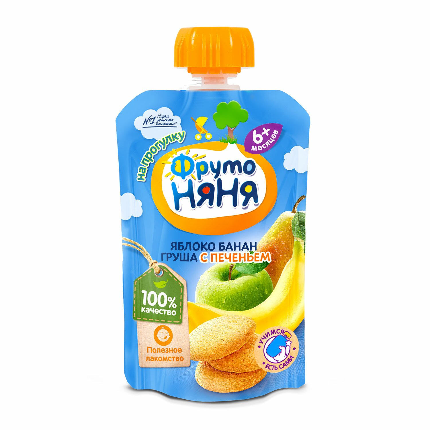 Фруто FOR KIDS Fruto Nyanya puree apple, banana, pear with biscuits 6+ months 90g