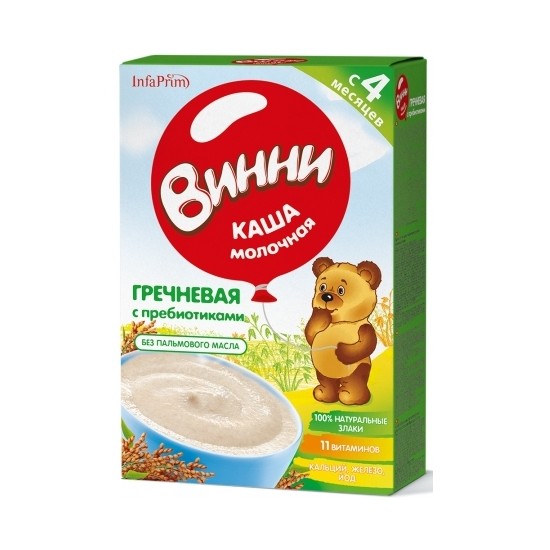Винни FOR KIDS Vinni milk buckwheat porridge with prebiotics 4+ months 200g