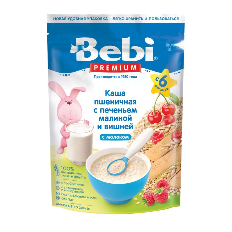 Беби FOR KIDS Baby porridge milk wheat cookies/raspberry/cherry 6m 200g