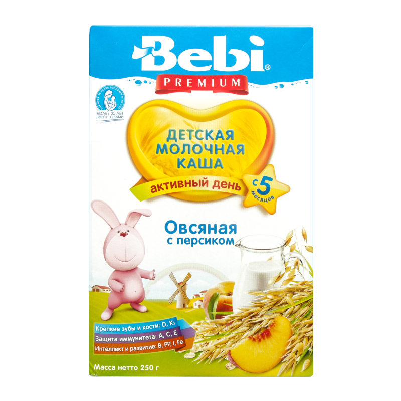 Беби FOR KIDS Baby Premium milk oatmeal porridge with peach 6+ months 200g