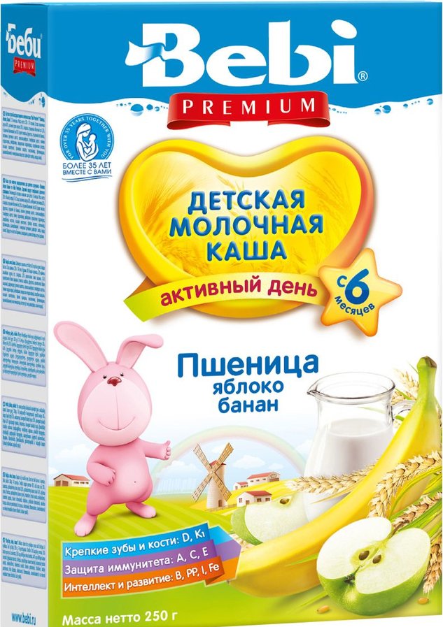 Беби FOR KIDS Baby Premium milk wheat porridge with apple and banana 6+ months 250g