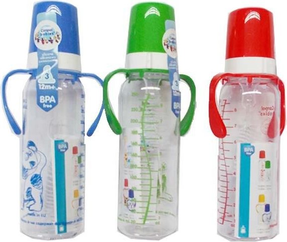 4187.Бутылочка FOR KIDS Plastic bottle. 250ml, with handle and pattern, 12m+ 4187
