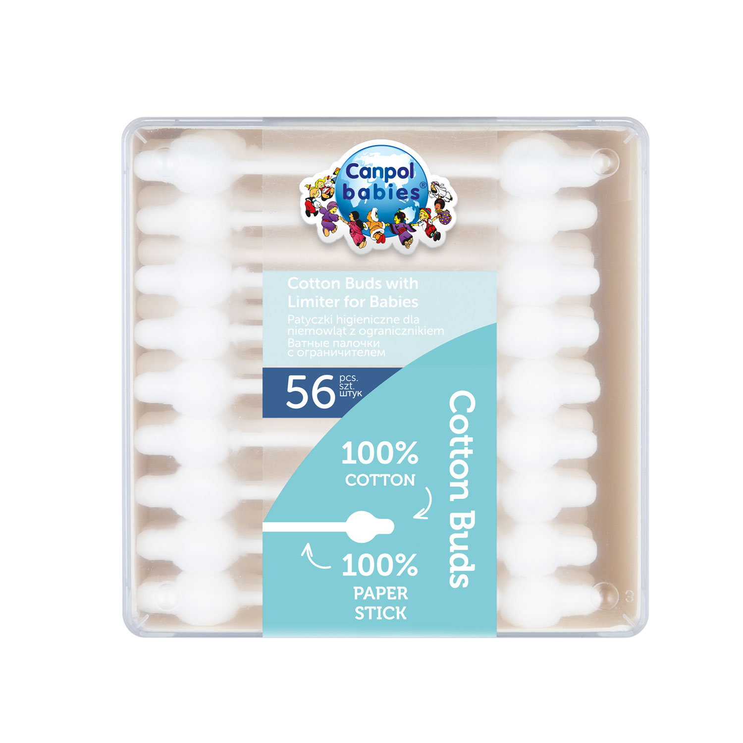 Канпол FOR KIDS Canpol cotton swabs with paper limiter 56pcs