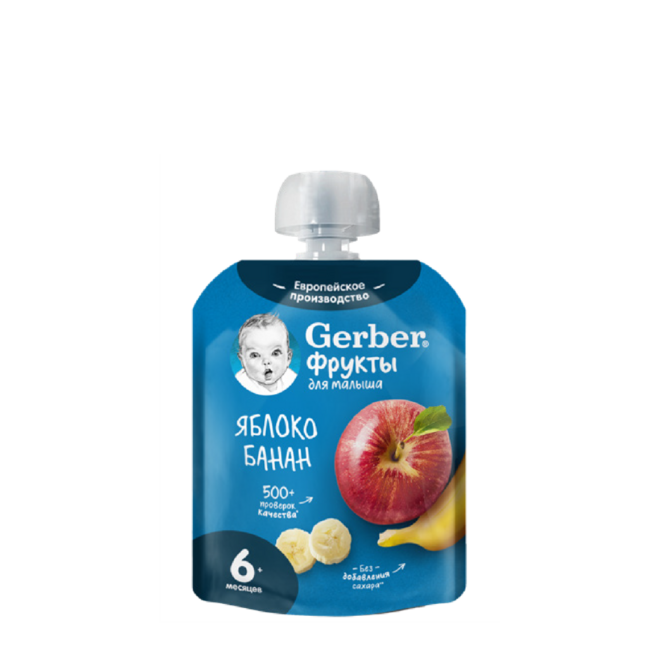 Гербер ПРОДУКТЫ ДЛЯ ДЕТЕЙ Гербер фруктовое детское пюре яблоко, банан 6+ месяцев 90г