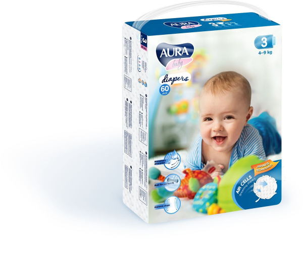 Аура FOR KIDS Aura baby diapers #3 (4-9kg) N60