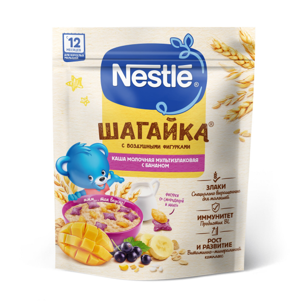 Нестле FOR KIDS Nestle milk porridge Shagayka multi-cereal with banana 190g s12m/7818