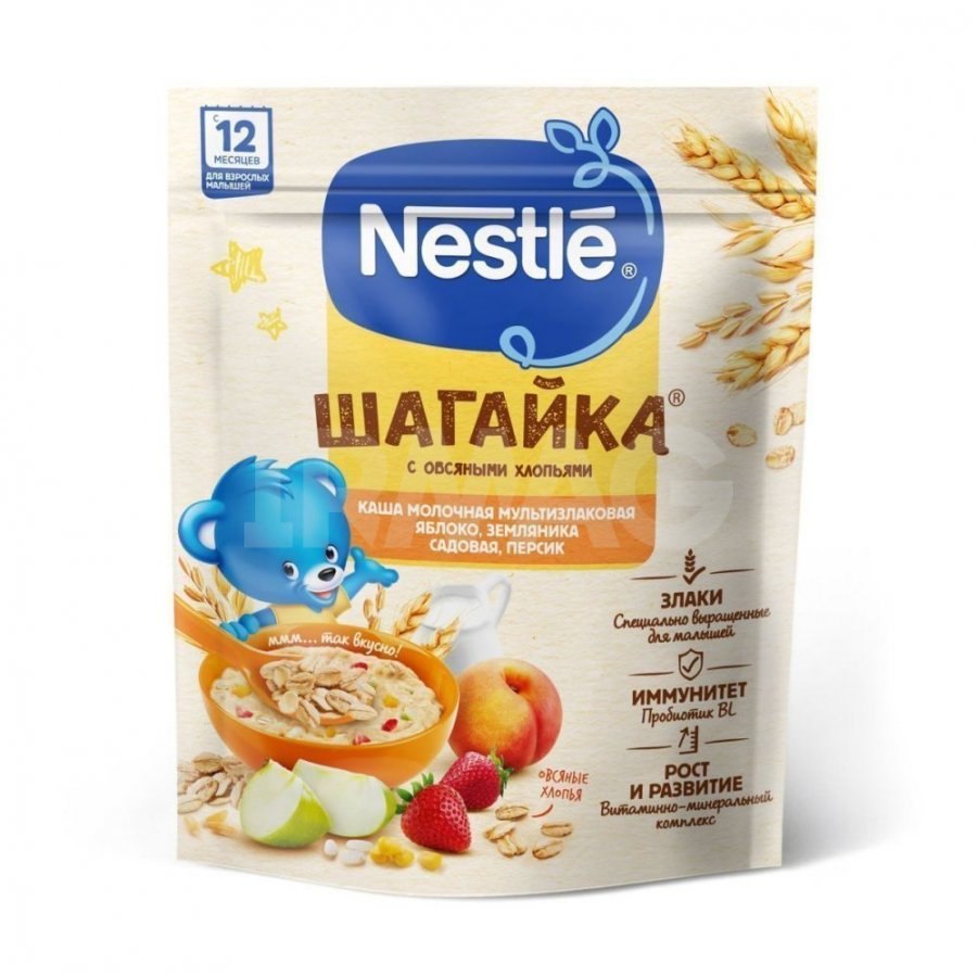 Нестле FOR KIDS Nestlй Shagayka milk multi-grain porridge with apple 12+ months 190g