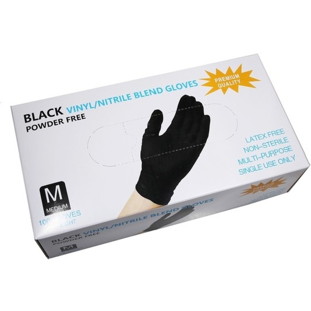 Перчатки MEDICAL SUPPLIES Gloves non-sterile vinyl/nitrile powder-free black M N100