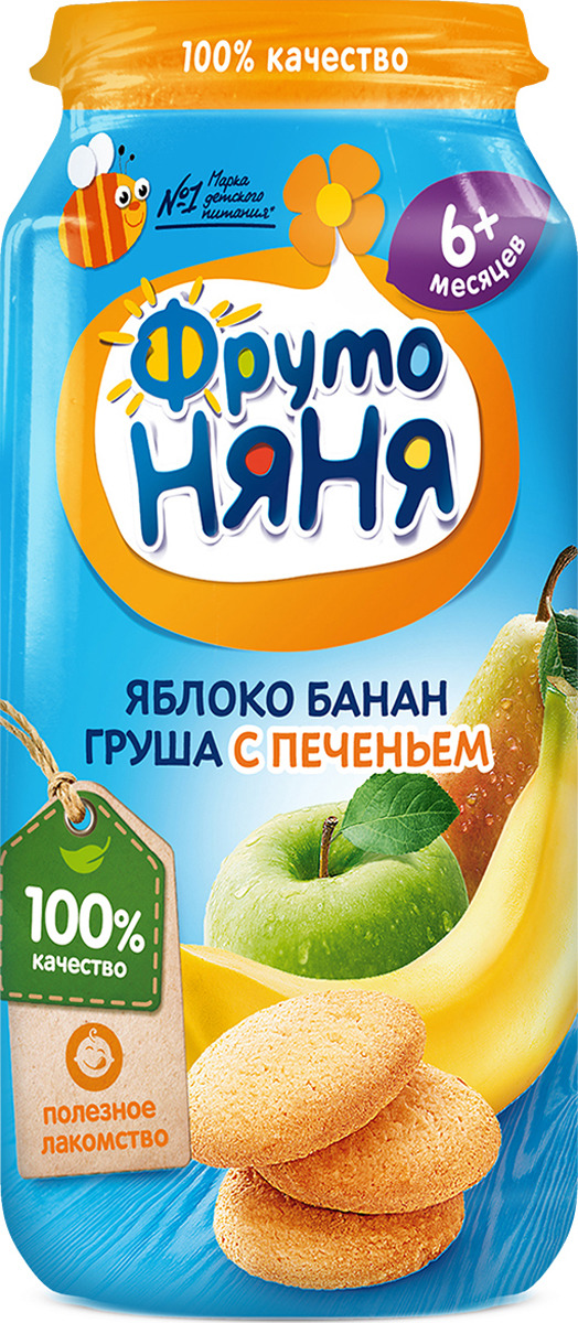 Фруто FOR KIDS Fruto Nyanya puree apple, banana, pear with biscuits 6+ months 250g