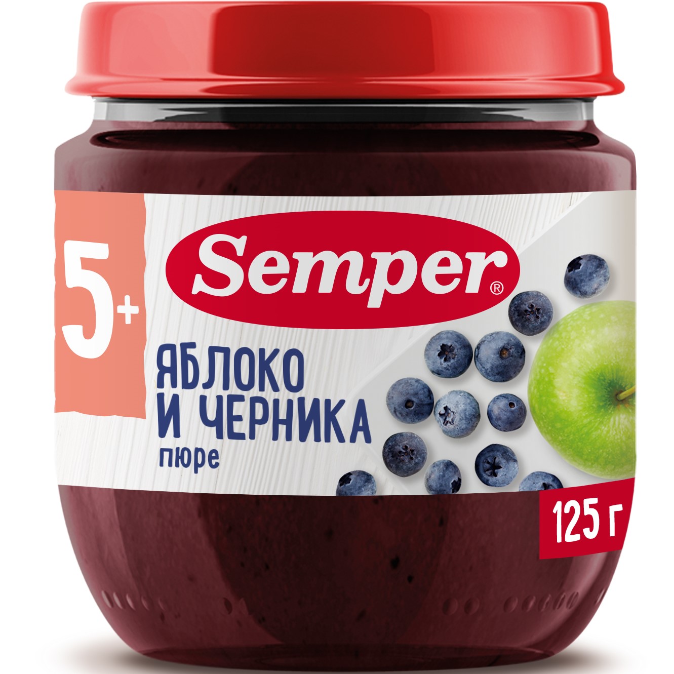 Сэмпер ПРОДУКТЫ ДЛЯ ДЕТЕЙ Сэмпер пюре яблоко/черника 6 мес. 120гр.