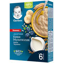 Гербер FOR KIDS Gerber milk multi-grain porridge with banana and blueberry 6+ months 180g