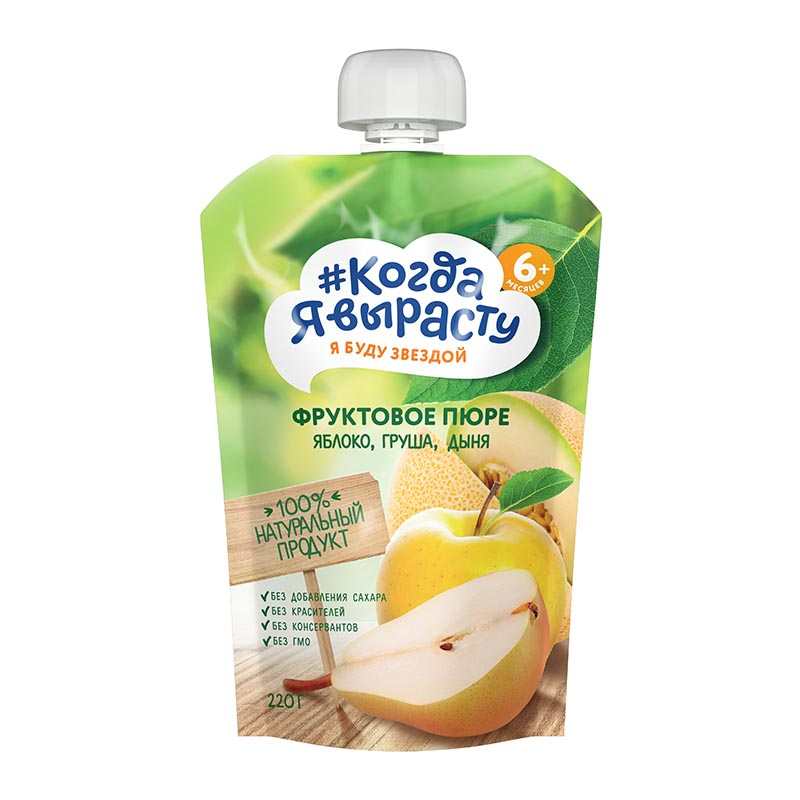 Когда FOR KIDS Когда я вырасту baby puree apple, pear, melon 220g 6 months+ /59