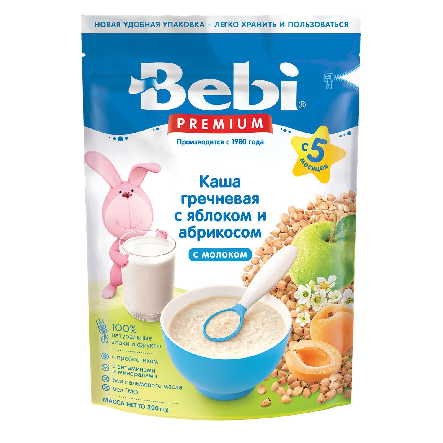 Беби ПРОДУКТЫ ДЛЯ ДЕТЕЙ Беби Премиум молочная гречневая каша с яблоком и абрикосом 5+ месяцев 200г