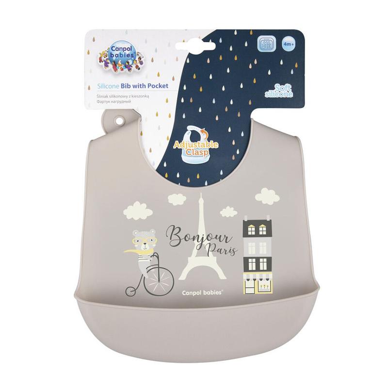 Канпол FOR KIDS Canpol Silicone bib with pocket-Hello Paris, beige 4381