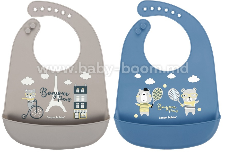 Канпол FOR KIDS Canpol Silicone bib with pocket-Hello Paris, blue 4382