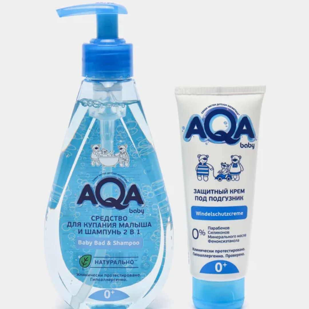 Ака FOR KIDS AQA Baby. Bathing agent and shampoo 250 ml+Diaper cream 75 ml 5934