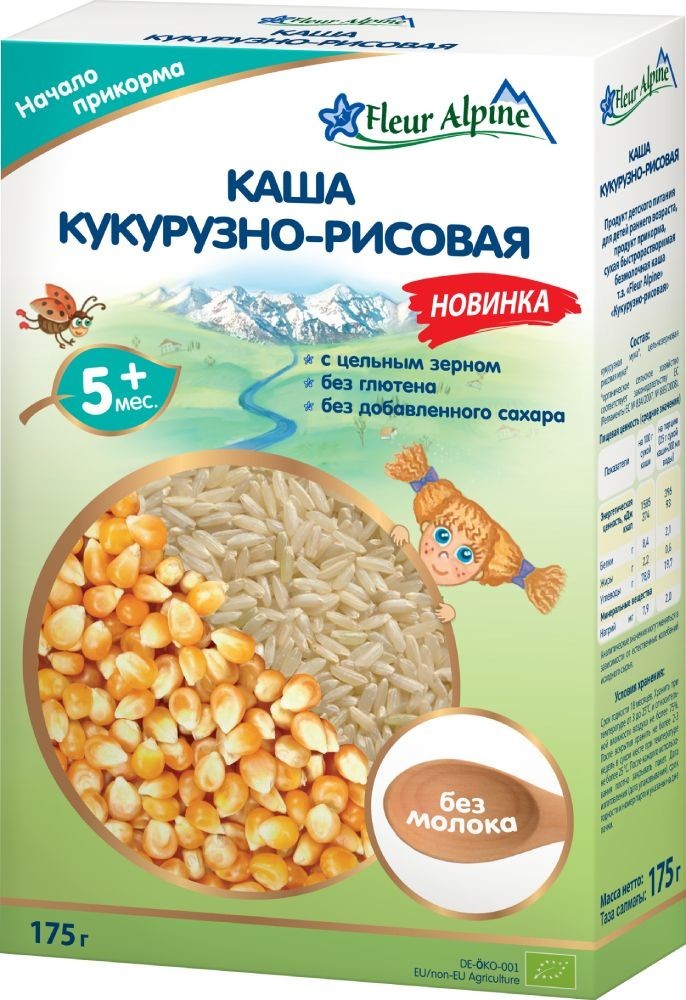 Флер ПРОДУКТЫ ДЛЯ ДЕТЕЙ Флер Альпин каша безмолоч. кукурузно-рисовая с 5 м 175г