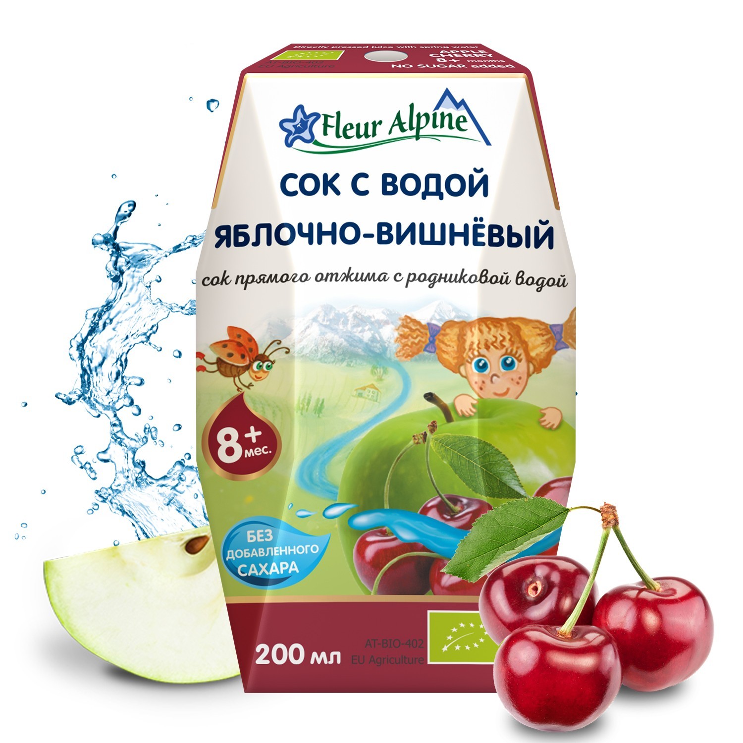 Флер ПРОДУКТЫ ДЛЯ ДЕТЕЙ Флер Альпин сок с водой яблочно-вишневый, с 8 м.200мл