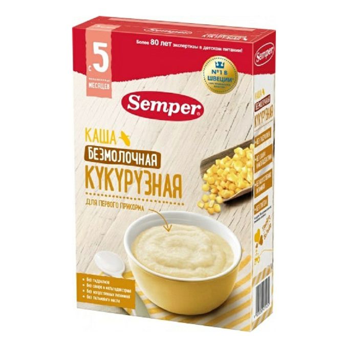 Сэмпер ПРОДУКТЫ ДЛЯ ДЕТЕЙ Сэмпер безмолочная кукурузная каша 5+ месяцев 180г