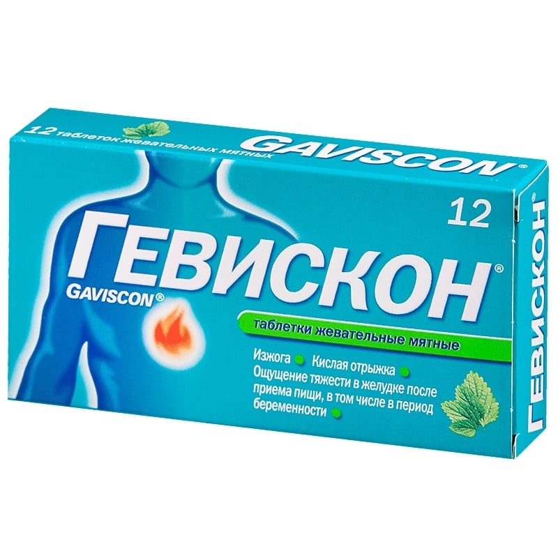 Гевискон MEDICINES Gaviscon chewable mint tablets x 12