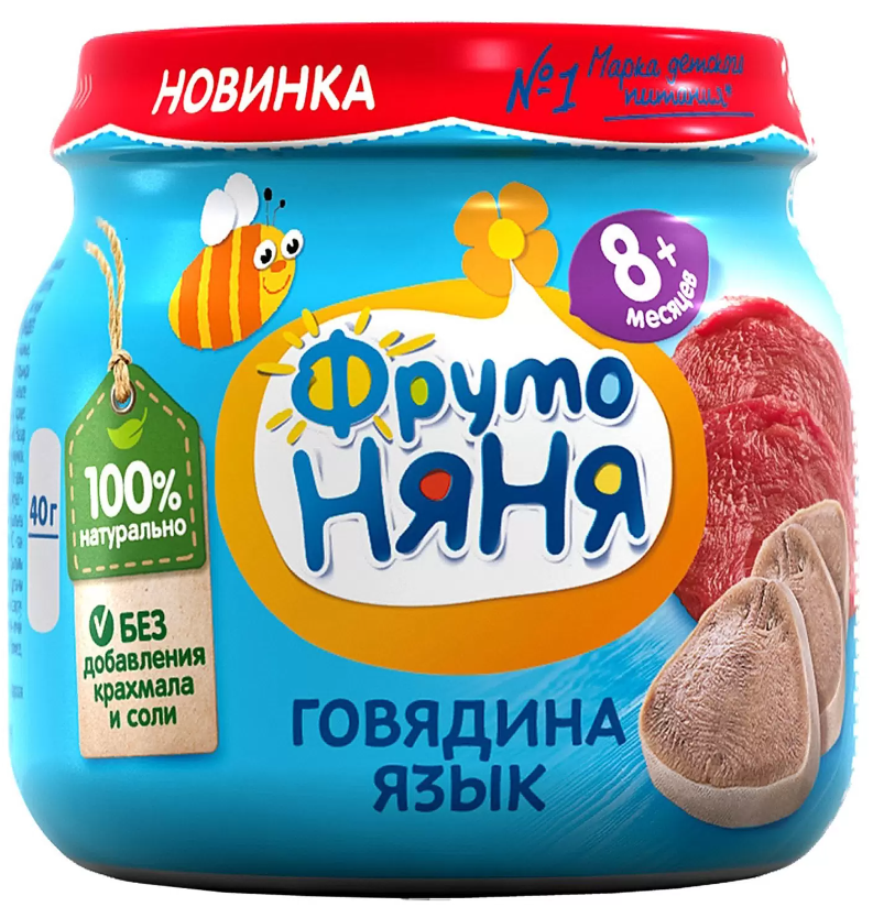 Фруто ПРОДУКТЫ ДЛЯ ДЕТЕЙ Фруто Няня пюре говядина, язык 80г