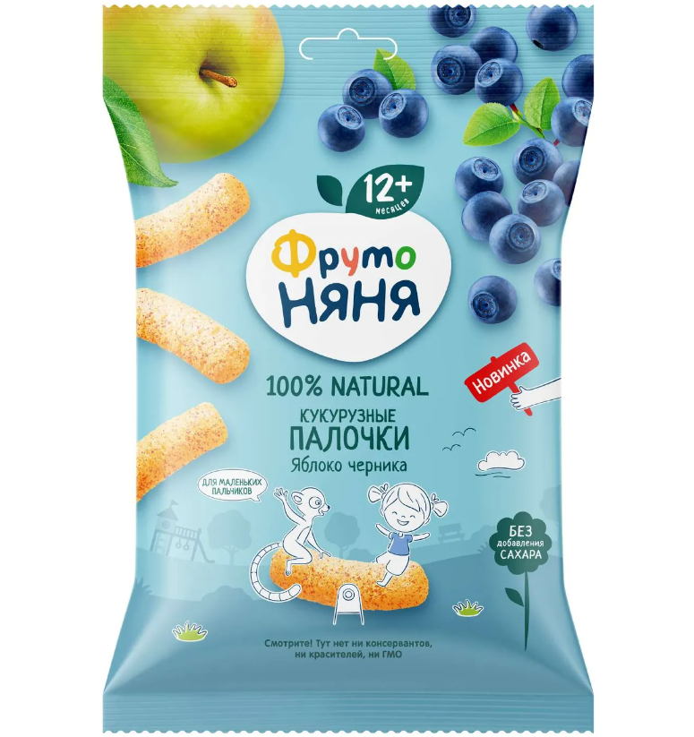 Фруто FOR KIDS Fruto Nyanya corn sticks apple blueberry 12m+ 20g