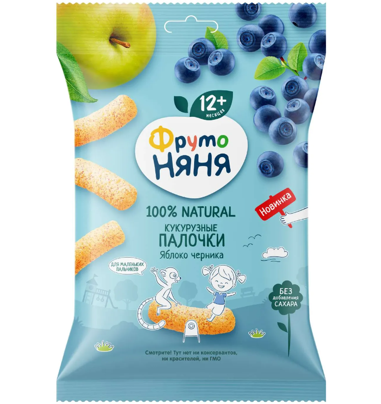 Фруто ПРОДУКТЫ ДЛЯ ДЕТЕЙ Фруто Няня кукурузные палочки яблоко черника 12м+ 20г