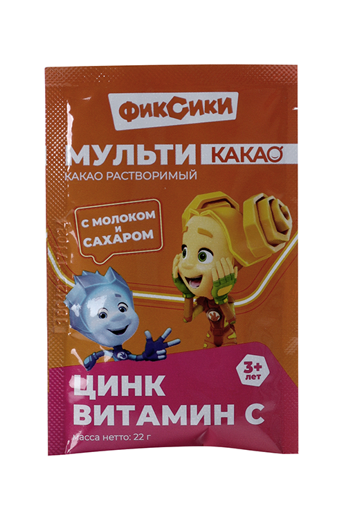 Фиксики ПРОДУКТЫ ДЛЯ ДЕТЕЙ Фиксики мульти какао цинк с витамином С 3+ 22 г