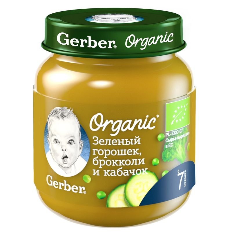 Гербер FOR KIDS Gerber puree green peas, broccoli, and zucchini 7+ months 125g