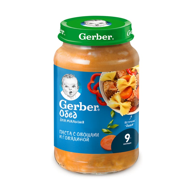 Гербер FOR KIDS Gerber puree lunch pasta with vegetables and beef 12m+ 190g #4301