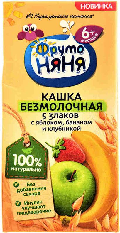 Фруто FOR KIDS Fruto Nyanya dairy-free porridge for drinking with 5 grains, apple, banana, and strawberry 6+ months 0.2l