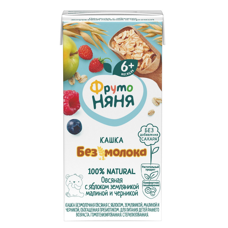 Фруто FOR KIDS Fruto Nyanya dairy-free oat porridge with apple, strawberry, raspberry, and black currant 6+ months 0.2l